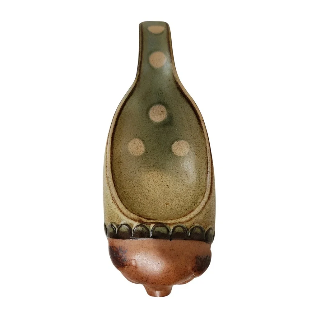 UCTCI Vintage Pig Spoon Rest Stoneware Japan Smiling Polka Dots Whimsy 7.5